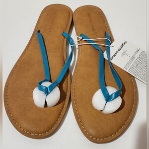 Amazon Essentials Women’s Teal Strap Tan Footbed Flip Flop Sandals Womens 11
